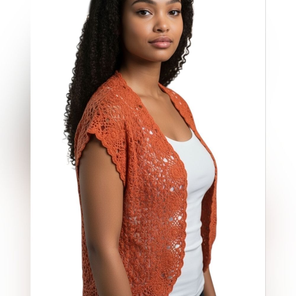🌹Cato Orange Crochet summer jacket sz S